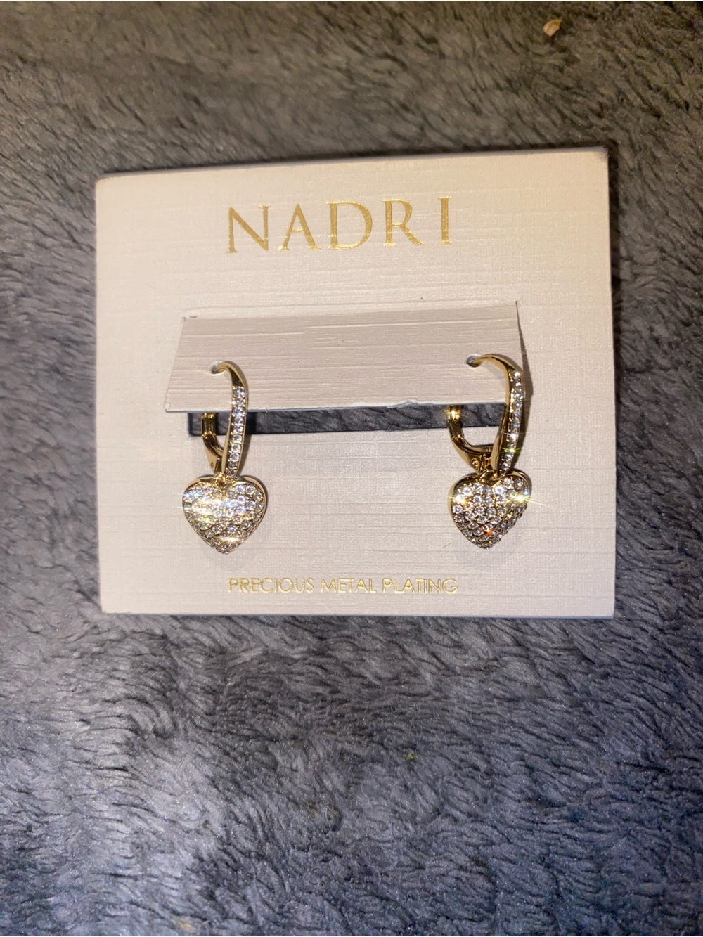 Nadri Gold Pave Heart Drop Earrings with Crystal Accents